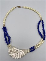 Shell and Lapis Beaded Necklace Double Strand