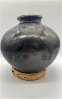 Oaxaca Black Carved Mexican Vase