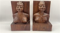 Carved Wooden African Man / Woman Bookends