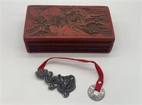 Japanese Lacquer Wooden Box w/ Metal Token