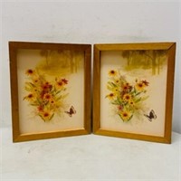 Floral Prints on Board in Wood Frame