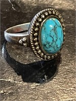Vintage Signed Sterling Turquoise Ladies Ring