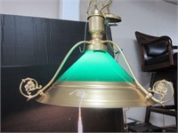 BRASS AND GREEN GLASS HANGING LIGHT