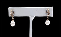 14K Pearl Drop Diamond Chipped Earrings