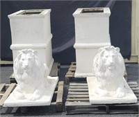 Cast stone lion garden statues with metal and