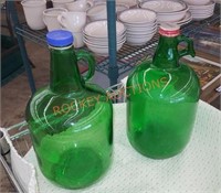 Pair Vintage green glass 1 gallon jugs