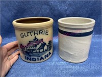 Guthrie Indiana crock & other crock (cracked)