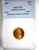 1955/5 Cent NNC MS-67 RD "Poor Man's" Double Die