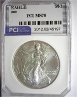 2002 Silver Eagle PCI MS-70 LISTS FOR $315