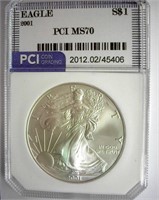 2001 Silver Eagle PCI MS-70 LISTS FOR $1200