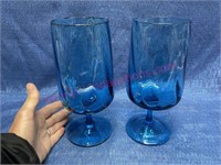 (2) Tall blue glass stem goblets