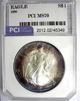 1986 Silver Eagle PCI MS-70 BLUE PURPLE RIM