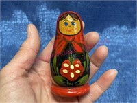Russian painted wood doll 3in tall
