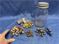 Old marbles in Kerr canning jar w/ zinc lid