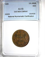 1835 1/4 Anna NNC AU-55 India