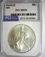 2000 Silver Eagle PCI MS-70 LISTS FOR $4350