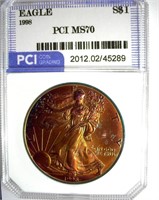 1998 Silver Eagle PCI MS-70 Stunning Color