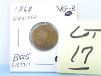 1868 Indian Head Cent - VG-8, Semi Key, Scratch
