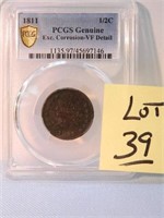 1811 One Half Cent PCGS Cert. Exc. Corrosion VF