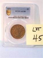1853 Liberty Head Large Cent, PCGS Cert. AU-50