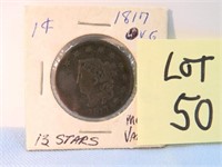 1817 Liberty Head Large Cent, 13 Stars, Mouse Var,