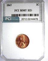 1947 Cent PCI MS-67 RD LISTS FOR $1750