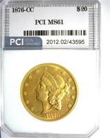 1876-CC Gold $20 PCI MS-61 LISTS FOR $20000