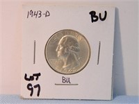 1943D Silver Washington Quarter, BU