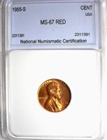 1955-S Cent NNC MS-67 RD LISTS FOR $150