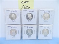 (6) Silver Washington Quarters, 1993s, 94s, 95s,