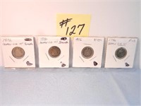 (4) Seated Liberty Dimes, 1872 Smooth, 76 Smooth,