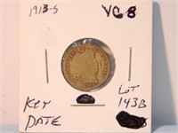 1913s Barber Dime, VG-8 Key Date