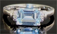 Emerald Cut 2.12 ct Blue Topaz & Diamond Ring