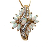 Vintage Style Opal & White Sapphire Necklace