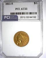1911-S Gold $5 PCI AU-55 LISTS FOR $900