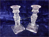 Pair Of Pressed Glass Candle Sticks