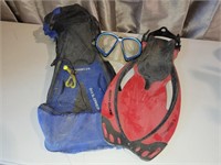 Miscellaneous scuba gear three fins and a mask