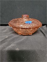 1970S KIG INDONESIA PINK GLASS LIDDED CANDY BOWL