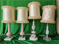 4 dresser lamps.   2 marble base, 1 glass and