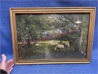 Antique Panting Jacques Durant (sheep-landscape)