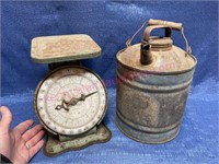 Old Pelouze Family Scale & old fuel can