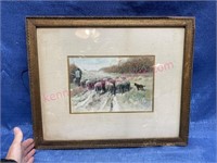 Old 1920's Sheep print in frame 15x19