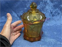 Vintage amber coin glass jar w/ lid