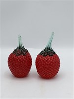 Pair of Murano Art Glass Strawberries 3.5in