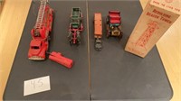 Vintage Toy Trucks and Beacon Tower Fire Wagon