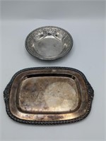 2pc Silver Plated Tray and Bowl