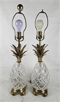 Vintage Crystal & Brass 28" Pineapple Lamps