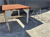 Steel Table and Pair of Sawhorses