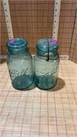 #6 & #14 blue ball jars with glass lids