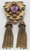 Victorian 14k Gold, Amethyst & Pearl Pin / Pendant